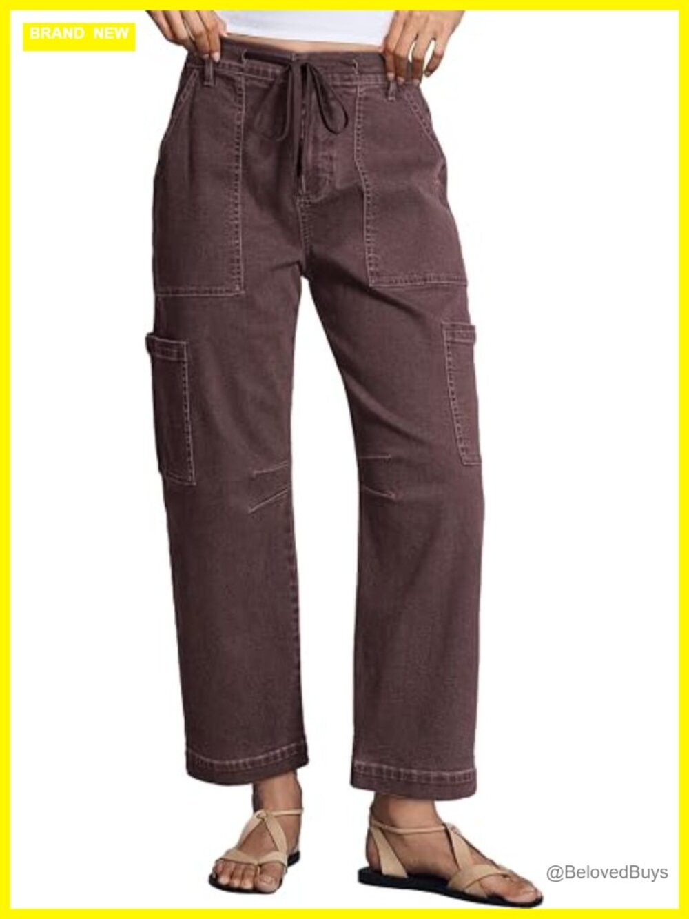 High Waisted Straight Wide Leg Cargo Denim Pants with Pockets